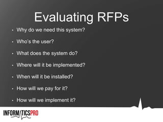 Rfps Control System 10-3 Clinical Informatics System Selection & Implementation | PPTX