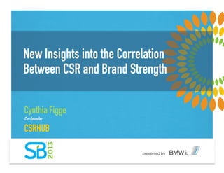 New Insights into the Correlation
Between CSR and Brand Strength
Cynthia Figge
Co-founder
CSRHUB
 