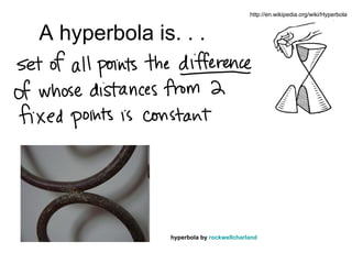 A hyperbola is. . . hyperbola by  rockwellcharland http://en.wikipedia.org/wiki/Hyperbola 