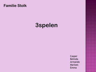 Familie Stolk




                3spelen




                          Casper
                          Belinda
                          Armando
                          Marloes
                          Emma
 