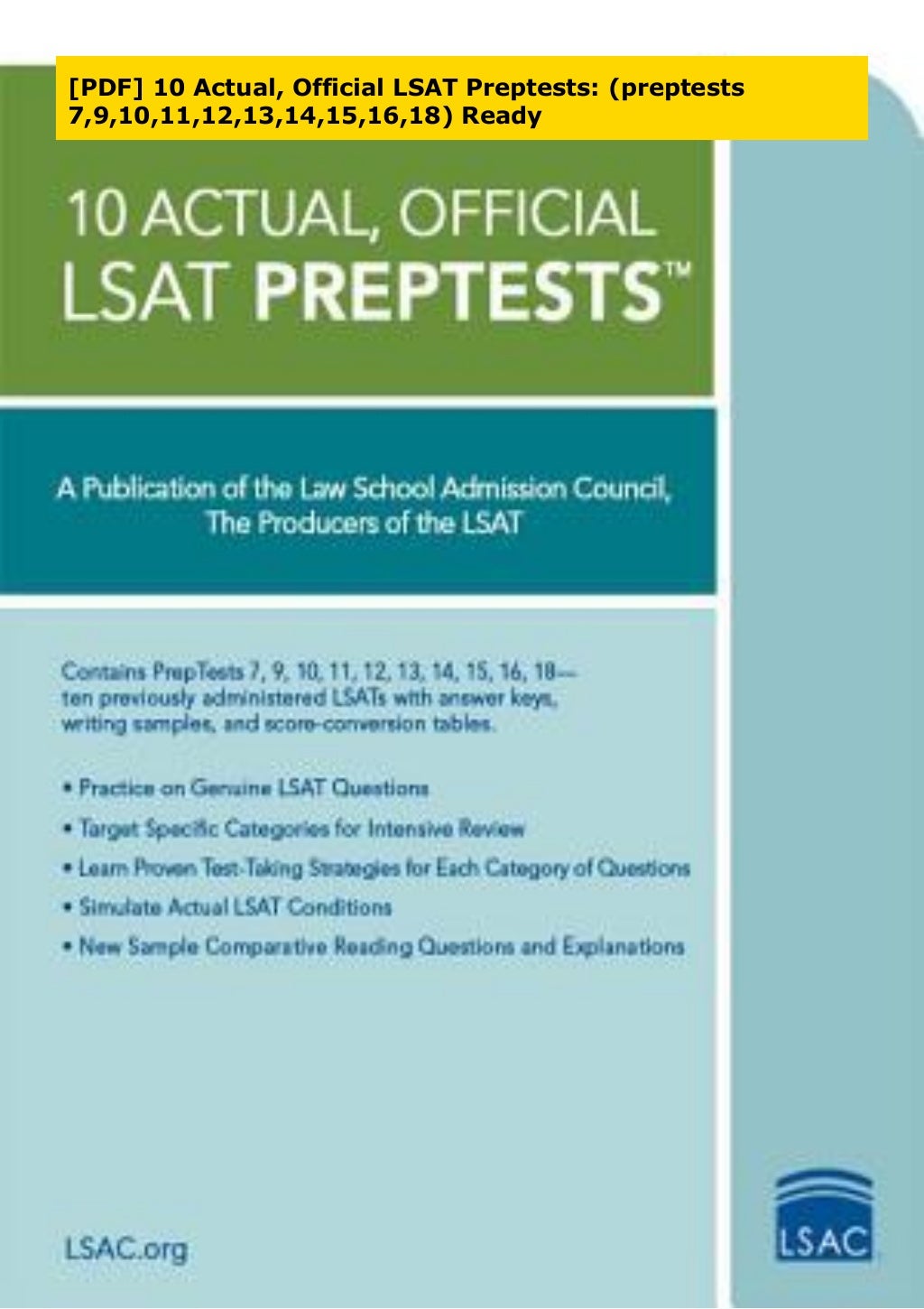 [PDF] 10 Actual, Official LSAT Preptests (preptests 7,9,10,11,12,13,14,15,16,18) Ready