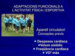 ADAPTACIONS FUNCIONALS A L’ACTIVITAT FÍSICA I ESPORTIVA Aparell circulatori Conceptes previs Despessa cardíaca Volum sistòlic  Freqüència cardíaca VO ² màx 