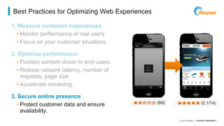 ©2014 AKAMAI | FASTER FORWARDTM
Best Practices for Optimizing Web Experiences
•
•
•
•
•
3. Secure online presence
• Protect customer data and ensure
availability.
 
