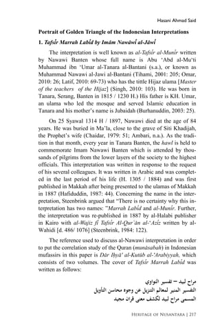 Hasani Ahmad Said
Heritage of Nusantara | 219
ed the hadith which complements its interpretation by revealing
asb±b al-nuz...