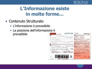 L ’ Informazione esiste in molte forme… Contenuto Strutturato L’informazione è prevedibile La posizione dell’informazione è prevedibile 