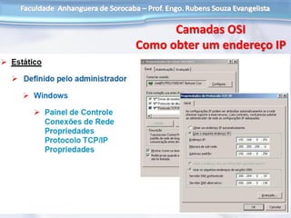 Camadas OSI
Como obter um endereço IP
 