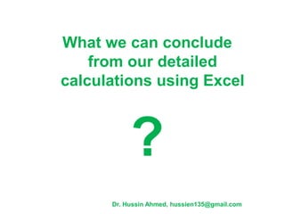 What we can conclude
from our detailed
calculations using Excel
?
Dr. Hussin Ahmed, hussien135@gmail.com
 