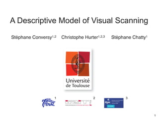 A Descriptive Model of Visual Scanning
Stéphane Conversy1,2   Christophe Hurter1,2,3                                           Stéphane Chatty1




                   1                                                                2         3
                                                                             CNRS
                                                                             INPT
                                                                             UPS
                                                                             UT1
                         Institut de Recherche en Informatique de Toulouse




                                                                                                           1
 