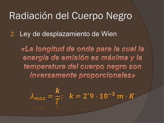 Radiación del Cuerpo Negro
2. Ley de desplazamiento de Wien
 