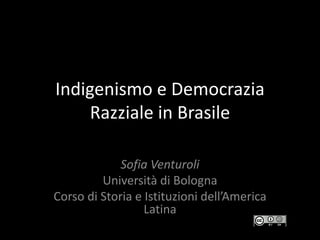 Indigenismo e Democrazia
Razziale in Brasile
Sofia Venturoli
Università di Bologna
Corso di Storia e Istituzioni dell’America
Latina
 