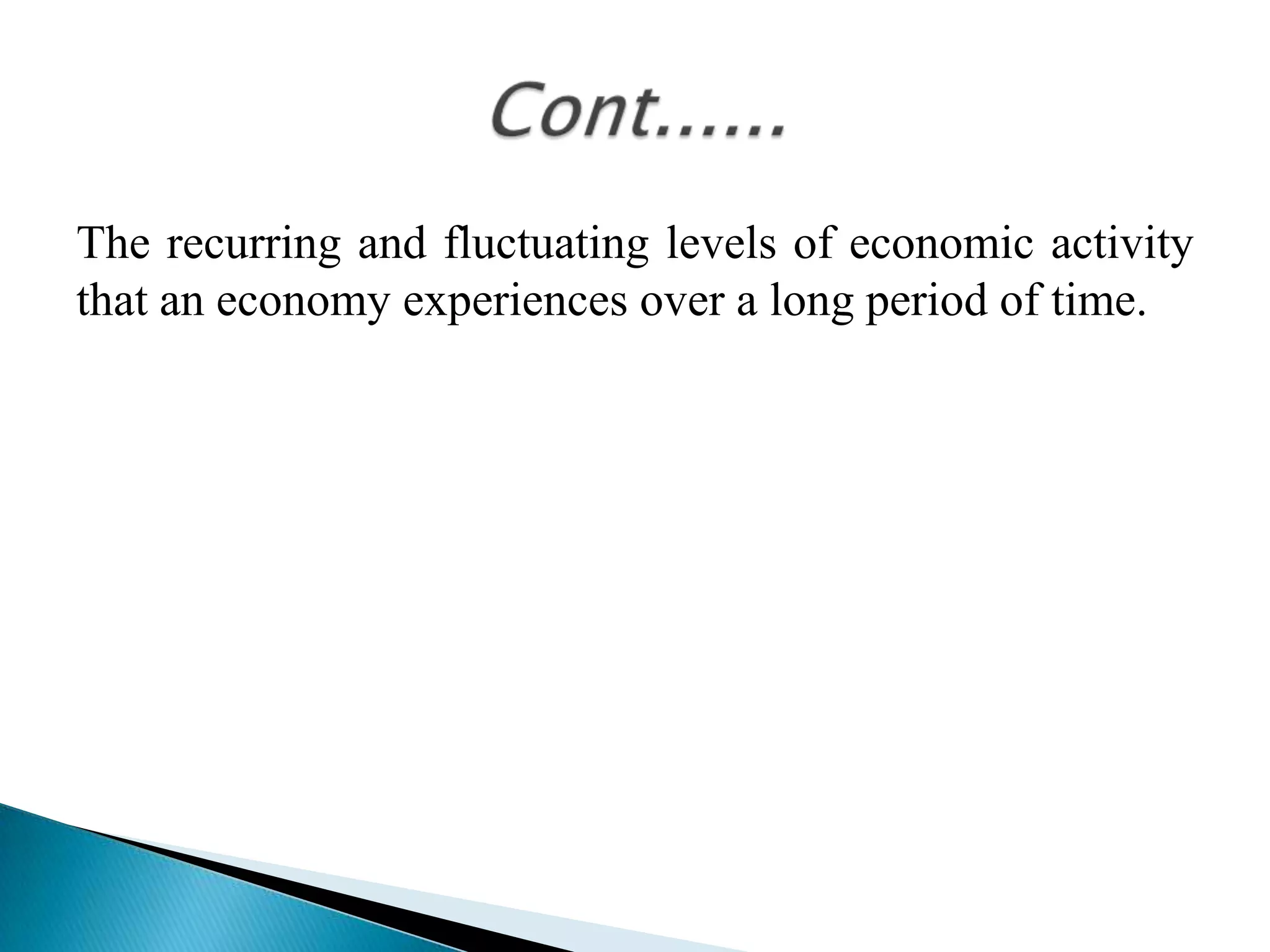 The recurring and fluctuating levels of economic activity
that an economy experiences over a long period of time.
 