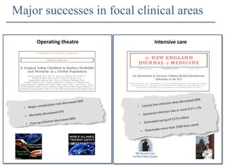 Intensive care 
Operating theatre 
Major successes in focal clinical areas  