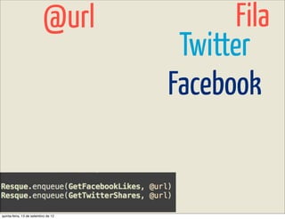 @url              Fila
                                      Twitter
                                     Facebook


quinta-feira, 13 de setembro de 12
 