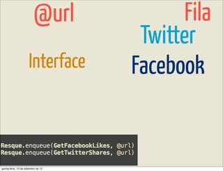 @url              Fila
                                      Twitter
                      Interface      Facebook


quinta-feira, 13 de setembro de 12
 