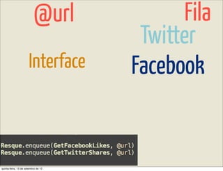 @url              Fila
                                      Twitter
                      Interface      Facebook


quinta-feira, 13 de setembro de 12
 
