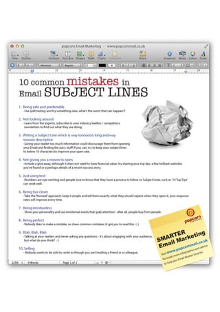 10 common mistakes in Email Subject lines infographic