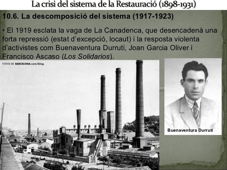 10.6. La descomposició del sistema (1917-1923) • El 1919 esclata la vaga de La Canadenca, que desencadenà una forta repr...
