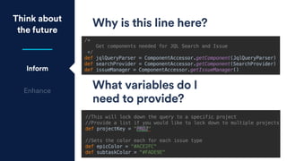 Why is this line here?Think about
the future
Inform
Enhance
What variables do I
need to provide?