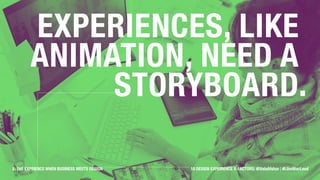 Experiences, like animation,
need a storyboard.
X: THE EXPRIENCE WHEN BUSINESS MEETS DESIGN 10 DESIGN EXPERIENCE X-FACTORS: @ValaAfshar | @JimMacLeod
 
