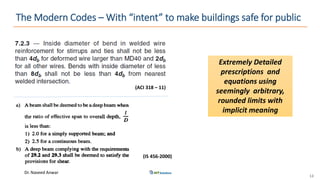 Dr. Naveed Anwar
The Modern Codes – With “intent” to make buildings safe for public
13
(ACI 318 – 11)
Extremely Detailed
prescriptions and
equations using
seemingly arbitrary,
rounded limits with
implicit meaning
(IS 456-2000)
 