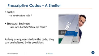 Dr. Naveed Anwar
18
Prescriptive Codes – A Shelter
• Public:
• Is my structure safe ?
• Structural Engineer:
• Not sure, but I did follow the “Code”
As long as engineers follow the code, they
can be sheltered by its provisions
 