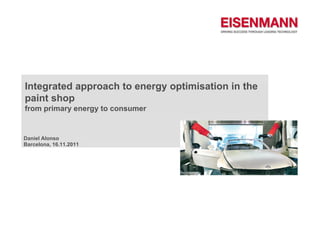 Integrated approach to energy optimisation in the
Integrated approach to energy optimisation in the
paint shop
from primary energy to consumer
Daniel Alonso
Daniel Alonso
Barcelona, 16.11.2011
 