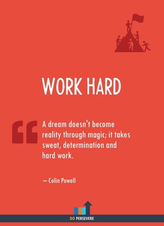 A dream doesn't become
reality through magic; it takes
sweat, determination and
hard work.
WORK HARD
– Colin Powell
DO PERSEVERE
 