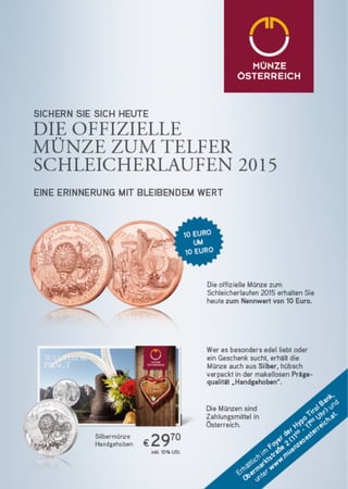10 Euro Münze zum Telfer Schleicherlauf 2015 in Tirol
