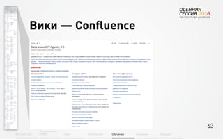 63
Об агентстве
Привлечение
людей Найм Интеграция АкадемияОбучение Будущее
Вики — Confluence
 