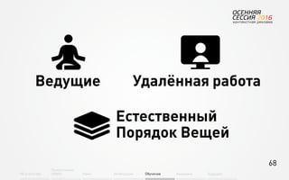 68
Об агентстве
Привлечение
людей Найм Интеграция АкадемияОбучение Будущее
Ведущие Удалённая работа
Естественный
Порядок Вещей
 