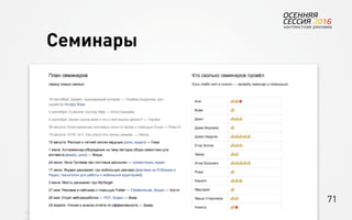 71
Об агентстве
Привлечение
людей Найм Интеграция АкадемияОбучение Будущее
Семинары
 