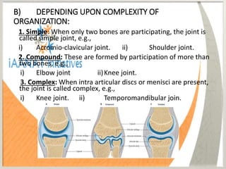 Complex Joint Example classification of joints and characteristics of each type joint | PPTX