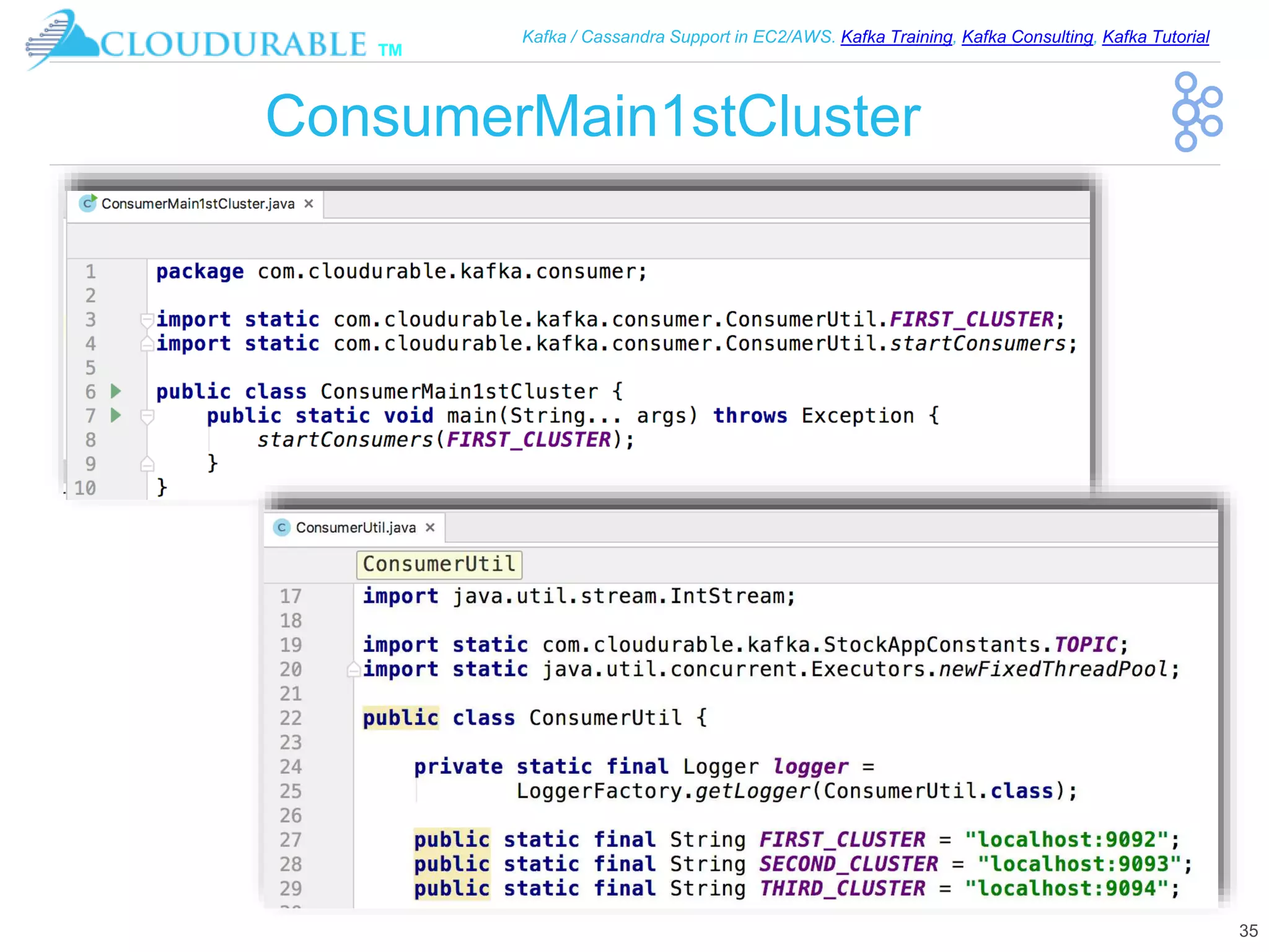 ™
Kafka / Cassandra Support in EC2/AWS. Kafka Training, Kafka Consulting, Kafka Tutorial
ConsumerMain1stCluster
35
 