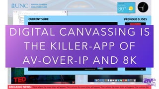 24
DIGITAL CANVASSING IS
THE KILLER-APP OF
AV-OVER-IP AND 8K
 