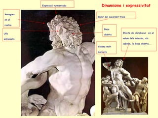 Expressió turmentada      Dinamisme i expressivitat

Arrugues
                                   Dolor del sacerdot troià
...