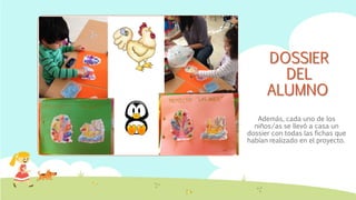 DOSSIER
DEL
ALUMNO
Además, cada uno de los
niños/as se llevó a casa un
dossier con todas las fichas que
habían realizado en el proyecto.
 