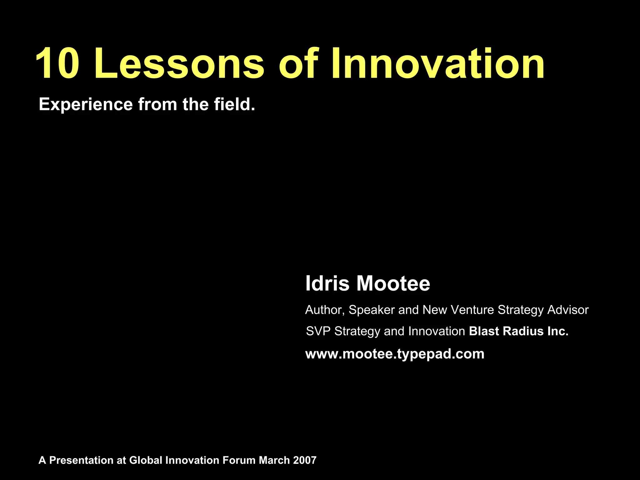10 Lessons of Innovation - Idris Mootee Keynote
