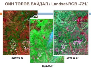 ОЙН ТӨЛӨВ БАЙДАЛ / Landsat-RGB -721/




  2009-05-10                 2009-09-07


                2009-06-11
 