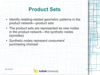 05/29/2015 6
Product Sets
● Identify retailing-related geometric patterns in the
product network—product sets
● The produc...