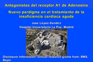 Disclosure Information: clinical research grants from: BMS, Bayer  Jose López-Sendón Hospital Universitario La Paz. Madrid Antagonistas del receptor A1 de Adenosina Nuevo pardigma en el tratamiento de la insuficiencia cardiaca aguda 