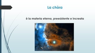 La chòra
è la materia eterna, preesistente e increata
 