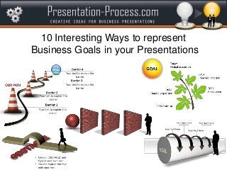 10 Interesting Ways to represent
Business Goals in your Presentations

©Presentation-Process.com

Source: PowerPoint Charts & Graphics CEOs Bundle

 