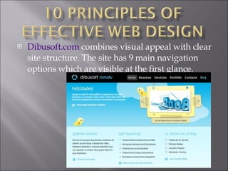 Dibusoft.com  combines visual appeal with clear site structure. The site has 9 main navigation options which are visible at the first glance.  