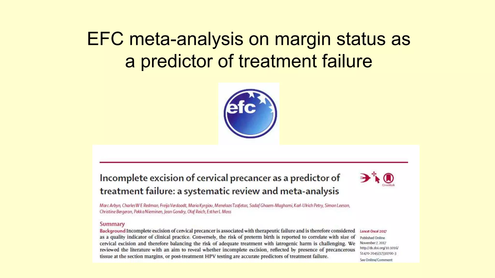 EFC meta-analysis on margin status as
a predictor of treatment failure
 