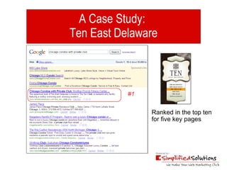A Case Study:  Ten East Delaware Ranked in the top ten for five key pages 
