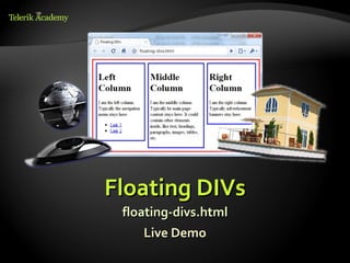 Floating DIVs
 floating-divs.html
     Live Demo
 