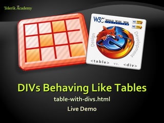 DIVs Behaving Like Tables
       table-with-divs.html
            Live Demo
 