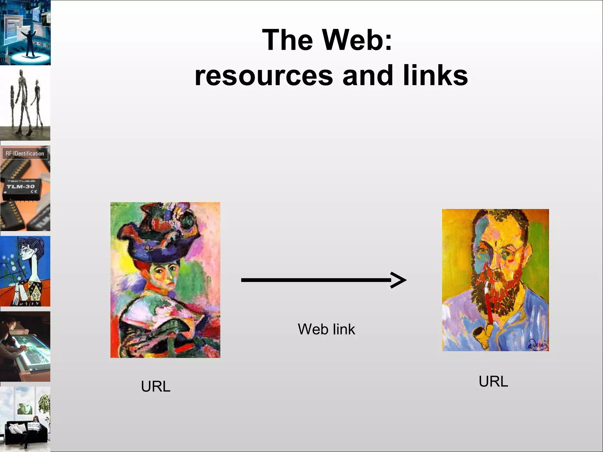 The Web:
resources and links
URL URL
Web link
 
