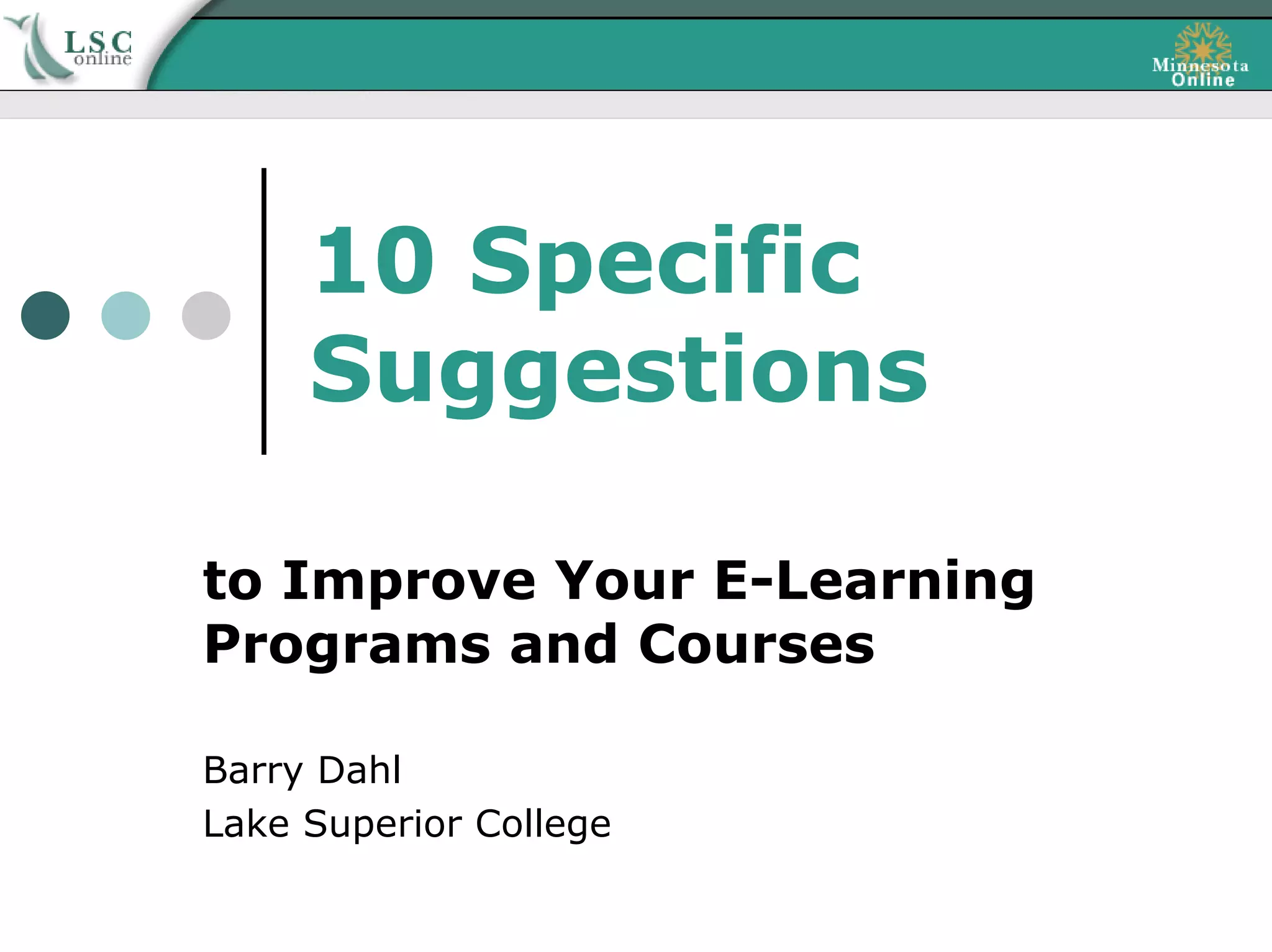 10 Specific Suggestions 2007