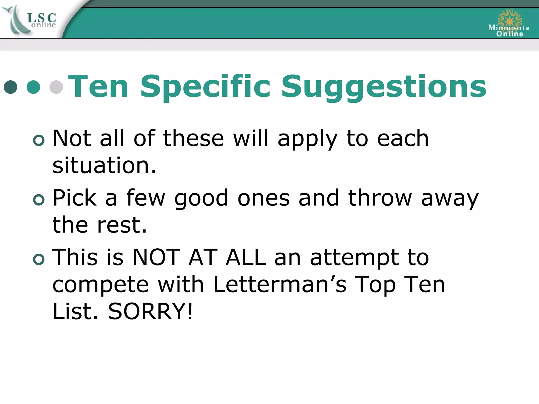 10 Specific Suggestions 2007
